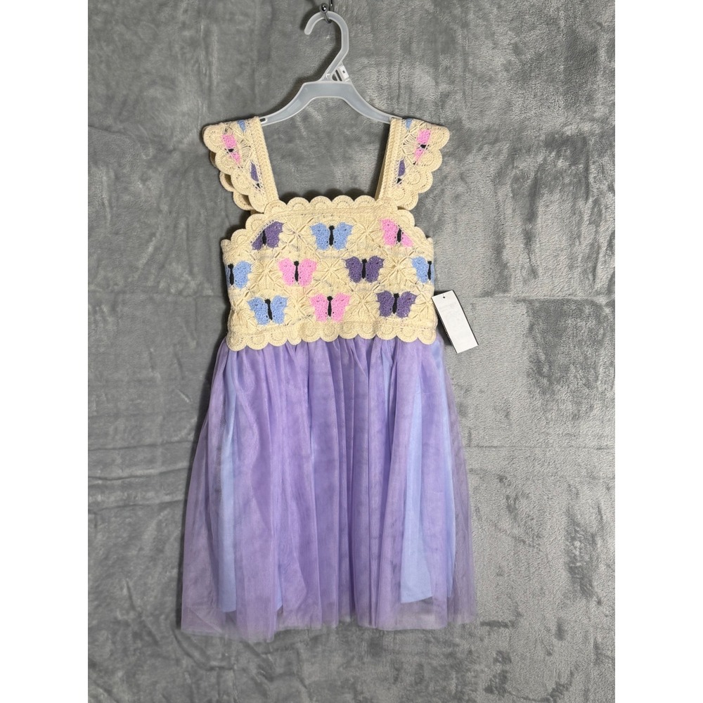 Lilt Girls Ivory Crochet Butterfly Tulle Skirt Dress Purple Size S 6/7 nwt
New